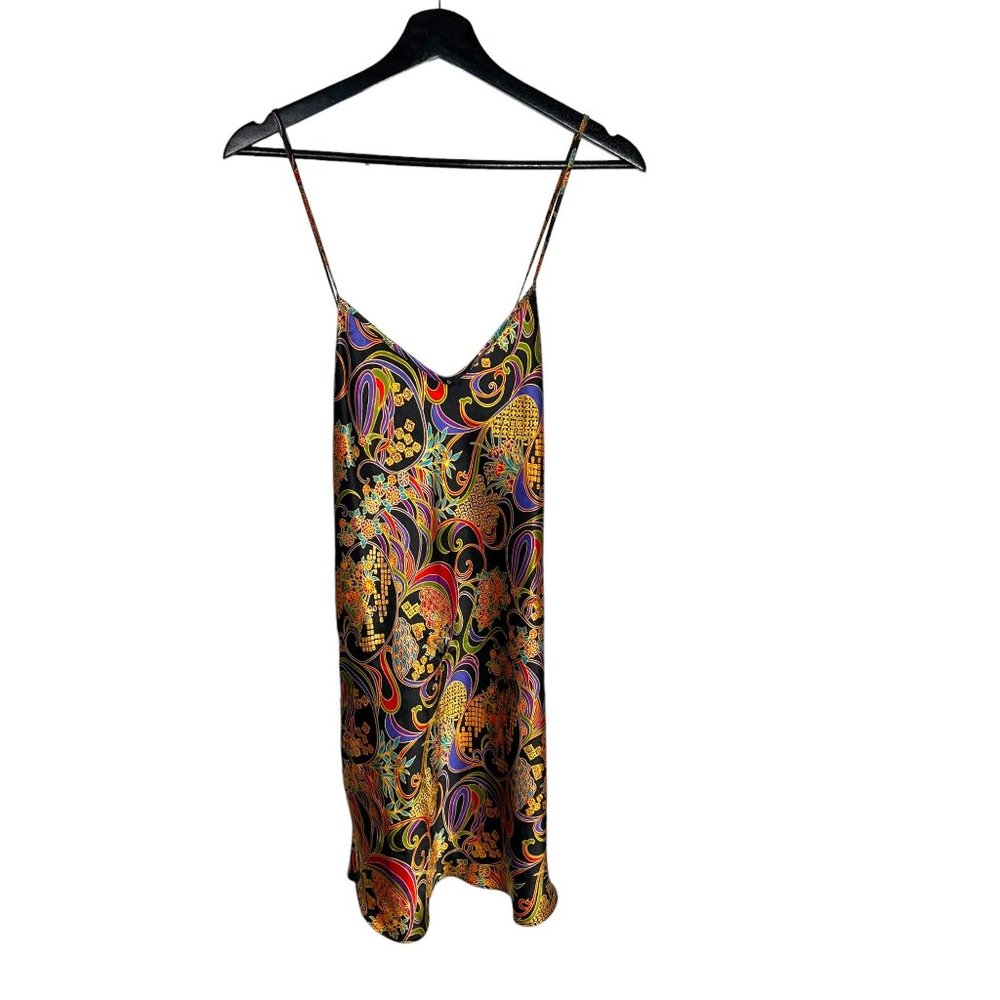Vintage 90s Black Multicolor Print Sleeveless Nightgown Medium